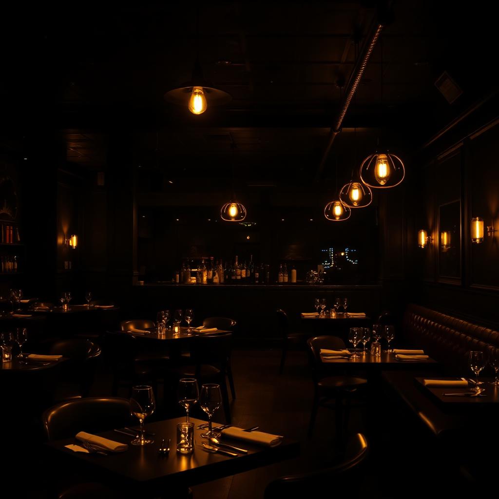 Moody restaurant interior photography with warm pendant lighting